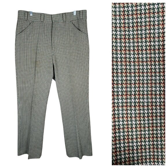 VTG 70s Haband of Paterson Houndstooth Knit Trouser W36 Mod Disco Holiday Party - Picture 1 of 14